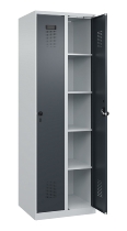 C+P Wäsche-Spind Evolo PLUS 049020-22B mit Sockel 2 Abt.je 400mm Drehriegel (HxBxT) 1950x800x500mm 7035/3000