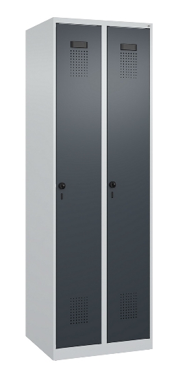 C+P Wäsche-Spind Evolo PLUS 049020-22B mit Sockel 2 Abt.je 400mm Drehriegel (HxBxT) 1950x800x500mm 7035/3000