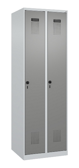 C+P Wäsche-Spind Evolo PLUS 049020-22B mit Sockel 2 Abt.je 400mm Drehriegel (HxBxT) 1950x800x500mm 7035/3000