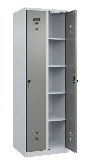 C+P Wäsche-Spind Evolo PLUS 049020-22B mit Sockel 2 Abt.je 400mm Drehriegel (HxBxT) 1950x800x500mm 7035/3000