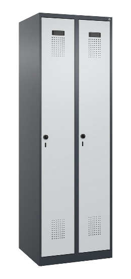 C+P Wäsche-Spind Evolo PLUS 049020-22B mit Sockel 2 Abt.je 400mm Drehriegel (HxBxT) 1950x800x500mm 7035/3000