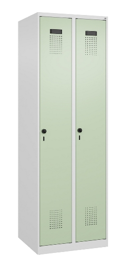 C+P Wäsche-Spind Evolo PLUS 049020-22B mit Sockel 2 Abt.je 400mm Drehriegel (HxBxT) 1950x800x500mm 7035/3000