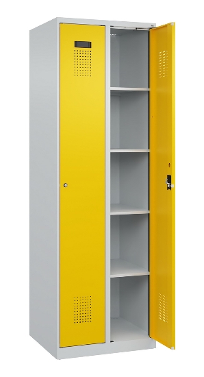 C+P Wäsche-Spind Evolo PLUS 049020-22B mit Sockel 2 Abt.je 400mm Drehriegel (HxBxT) 1950x800x500mm 7035/3000