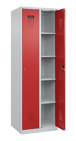 C+P Wäsche-Spind Evolo PLUS 049020-22B mit Sockel 2 Abt.je 400mm Drehriegel (HxBxT) 1950x800x500mm 7035/3000