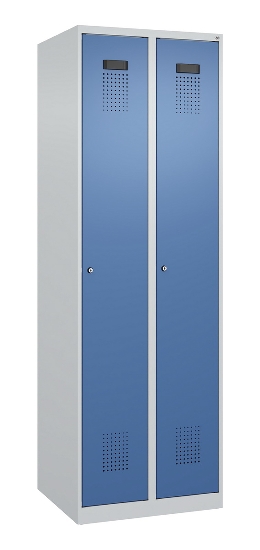 C+P Wäsche-Spind Evolo PLUS 049020-22B mit Sockel 2 Abt.je 400mm Drehriegel (HxBxT) 1950x800x500mm 7035/3000