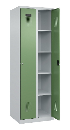C+P Wäsche-Spind Evolo PLUS 049020-22B mit Sockel 2 Abt.je 400mm Drehriegel (HxBxT) 1950x800x500mm 7035/3000