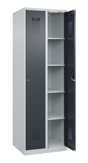 C+P Wäsche-Spind Evolo PLUS 049020-22B mit Sockel 2 Abt.je 400mm Drehriegel (HxBxT) 1950x800x500mm 7035/3000