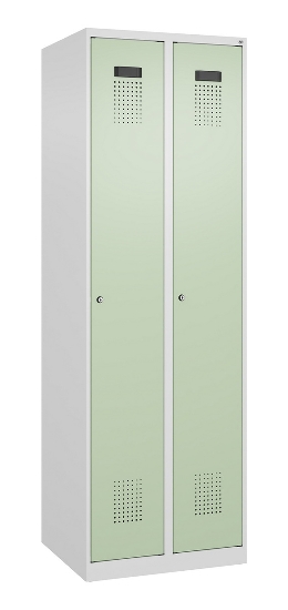 C+P Wäsche-Spind Evolo PLUS 049020-22B mit Sockel 2 Abt.je 400mm Drehriegel (HxBxT) 1950x800x500mm 7035/3000