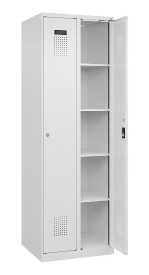 C+P Wäsche-Spind Evolo PLUS 049020-22B mit Sockel 2 Abt.je 400mm Drehriegel (HxBxT) 1950x800x500mm 7035/3000