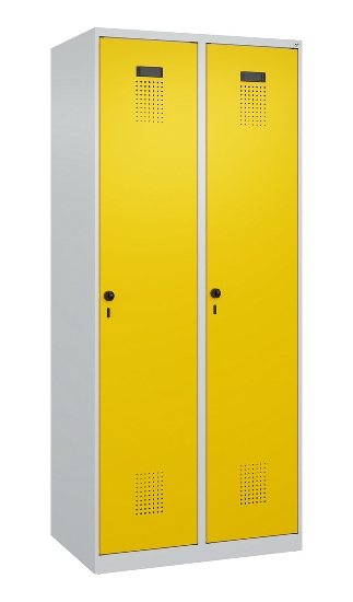 C+P Wäsche-Spind Evolo PLUS 049020-22B mit Sockel 2 Abt.je 400mm Drehriegel (HxBxT) 1950x800x500mm 7035/3000