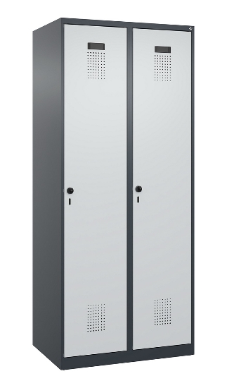 C+P Wäsche-Spind Evolo PLUS 049020-22B mit Sockel 2 Abt.je 400mm Drehriegel (HxBxT) 1950x800x500mm 7035/3000