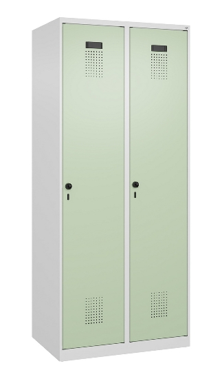 C+P Wäsche-Spind Evolo PLUS 049020-22B mit Sockel 2 Abt.je 400mm Drehriegel (HxBxT) 1950x800x500mm 7035/3000