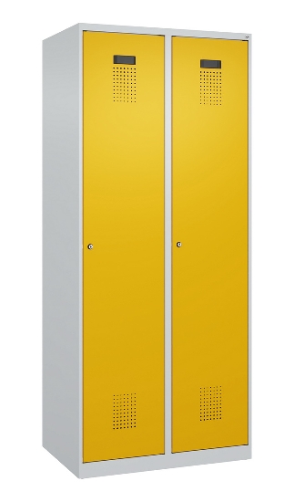 C+P Wäsche-Spind Evolo PLUS 049020-22B mit Sockel 2 Abt.je 400mm Drehriegel (HxBxT) 1950x800x500mm 7035/3000