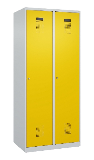 C+P Wäsche-Spind Evolo PLUS 049020-22B mit Sockel 2 Abt.je 400mm Drehriegel (HxBxT) 1950x800x500mm 7035/3000