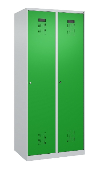 C+P Wäsche-Spind Evolo PLUS 049020-22B mit Sockel 2 Abt.je 400mm Drehriegel (HxBxT) 1950x800x500mm 7035/3000