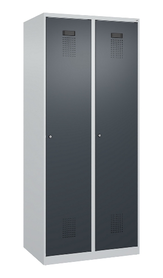 C+P Wäsche-Spind Evolo PLUS 049020-22B mit Sockel 2 Abt.je 400mm Drehriegel (HxBxT) 1950x800x500mm 7035/3000