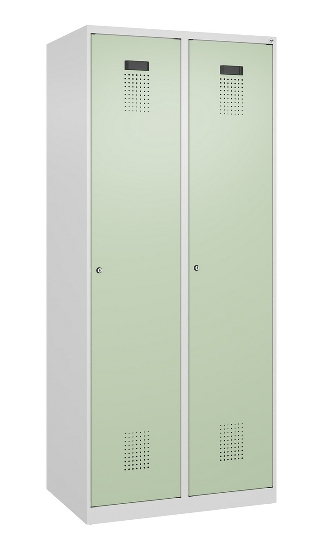 C+P Wäsche-Spind Evolo PLUS 049020-22B mit Sockel 2 Abt.je 400mm Drehriegel (HxBxT) 1950x800x500mm 7035/3000