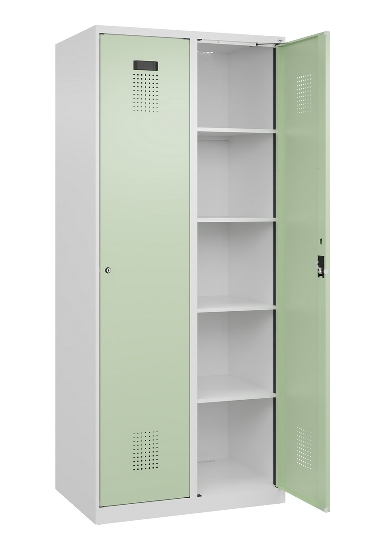 C+P Wäsche-Spind Evolo PLUS 049020-22B mit Sockel 2 Abt.je 400mm Drehriegel (HxBxT) 1950x800x500mm 7035/3000