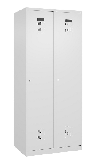 C+P Wäsche-Spind Evolo PLUS 049020-22B mit Sockel 2 Abt.je 400mm Drehriegel (HxBxT) 1950x800x500mm 7035/3000