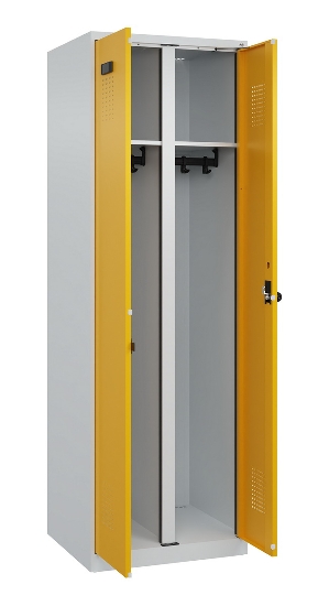 C+P Schwarz-Weiß-Spind Evolo PLUS 049002-22 bodenstehend 2 Abt.400mm Drehriegel (HxBxT) 1850x800x500mm 7035/6011