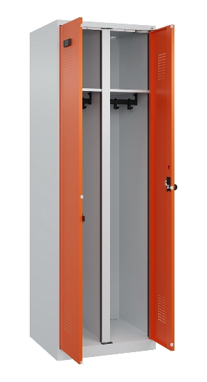C+P Schwarz-Weiß-Spind Evolo PLUS 049002-22 bodenstehend 2 Abt.400mm Drehriegel (HxBxT) 1850x800x500mm 7035/6011