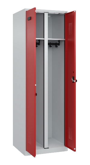 C+P Schwarz-Weiß-Spind Evolo PLUS 049002-22 bodenstehend 2 Abt.400mm Drehriegel (HxBxT) 1850x800x500mm 7035/6011