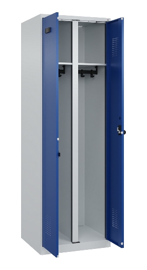 C+P Schwarz-Weiß-Spind Evolo PLUS 049002-22 bodenstehend 2 Abt.400mm Drehriegel (HxBxT) 1850x800x500mm 7035/6011