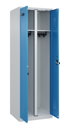 C+P Schwarz-Weiß-Spind Evolo PLUS 049002-22 bodenstehend 2 Abt.400mm Drehriegel (HxBxT) 1850x800x500mm 7035/6011