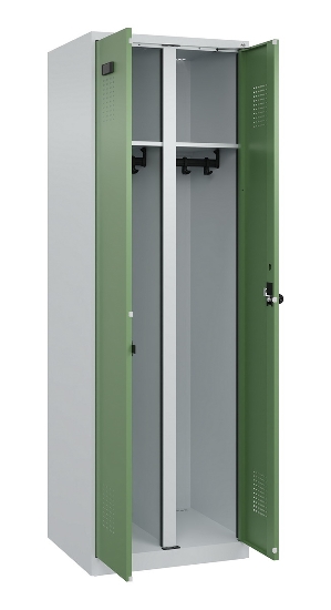 C+P Schwarz-Weiß-Spind Evolo PLUS 049002-22 bodenstehend 2 Abt.400mm Drehriegel (HxBxT) 1850x800x500mm 7035/6011