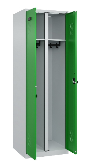 C+P Schwarz-Weiß-Spind Evolo PLUS 049002-22 bodenstehend 2 Abt.400mm Drehriegel (HxBxT) 1850x800x500mm 7035/6011