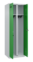 C+P Schwarz-Weiß-Spind Evolo PLUS 049002-22 bodenstehend 2 Abt.400mm Drehriegel (HxBxT) 1850x800x500mm 7035/6011