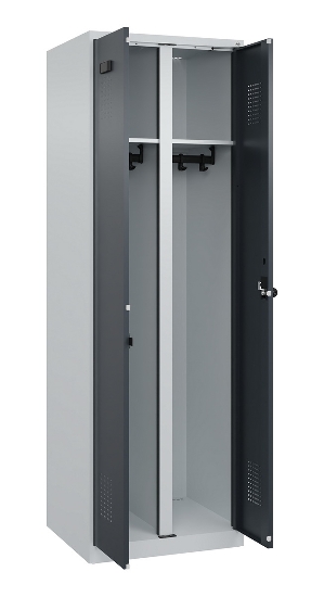 C+P Schwarz-Weiß-Spind Evolo PLUS 049002-22 bodenstehend 2 Abt.400mm Drehriegel (HxBxT) 1850x800x500mm 7035/6011