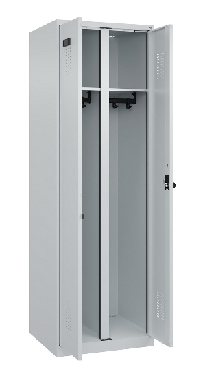 C+P Schwarz-Weiß-Spind Evolo PLUS 049002-22 bodenstehend 2 Abt.400mm Drehriegel (HxBxT) 1850x800x500mm 7035/6011