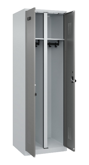 C+P Schwarz-Weiß-Spind Evolo PLUS 049002-22 bodenstehend 2 Abt.400mm Drehriegel (HxBxT) 1850x800x500mm 7035/6011