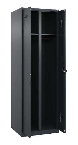 C+P Schwarz-Weiß-Spind Evolo PLUS 049002-22 bodenstehend 2 Abt.400mm Drehriegel (HxBxT) 1850x800x500mm 7035/6011
