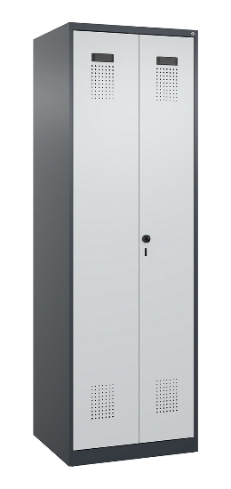 C+P Schwarz-Weiß-Spind Evolo PLUS 049002-22 bodenstehend 2 Abt.400mm Drehriegel (HxBxT) 1850x800x500mm 7035/6011