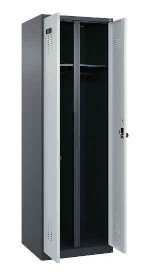 C+P Schwarz-Weiß-Spind Evolo PLUS 049002-22 bodenstehend 2 Abt.400mm Drehriegel (HxBxT) 1850x800x500mm 7035/6011