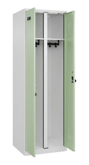 C+P Schwarz-Weiß-Spind Evolo PLUS 049002-22 bodenstehend 2 Abt.400mm Drehriegel (HxBxT) 1850x800x500mm 7035/6011
