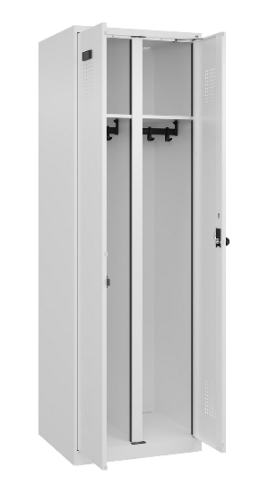 C+P Schwarz-Weiß-Spind Evolo PLUS 049002-22 bodenstehend 2 Abt.400mm Drehriegel (HxBxT) 1850x800x500mm 7035/6011