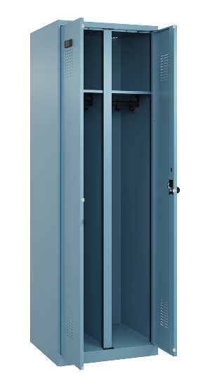 C+P Schwarz-Weiß-Spind Evolo PLUS 049012-20 mit Füßen 2 Abt.300mm Zylinder (HxBxT) 1850x600x500mm 0010/0010