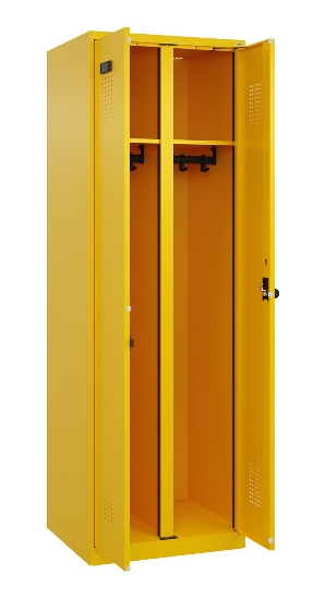 C+P Schwarz-Weiß-Spind Evolo PLUS 049012-20 mit Füßen 2 Abt.300mm Zylinder (HxBxT) 1850x600x500mm 0010/0010