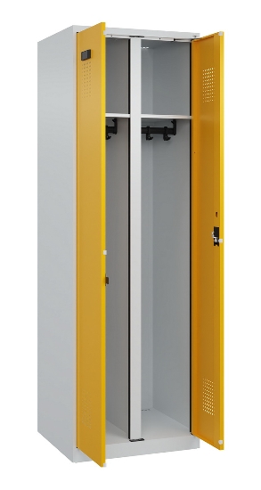 C+P Schwarz-Weiß-Spind Evolo PLUS 049002-22 bodenstehend 2 Abt.400mm Drehriegel (HxBxT) 1850x800x500mm 7035/6011