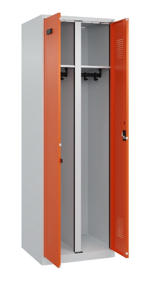 C+P Schwarz-Weiß-Spind Evolo PLUS 049002-22 bodenstehend 2 Abt.400mm Drehriegel (HxBxT) 1850x800x500mm 7035/6011