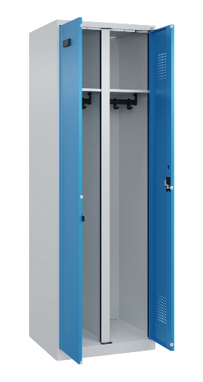 C+P Schwarz-Weiß-Spind Evolo PLUS 049002-22 bodenstehend 2 Abt.400mm Drehriegel (HxBxT) 1850x800x500mm 7035/6011