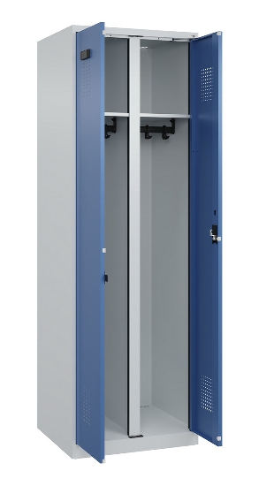 C+P Schwarz-Weiß-Spind Evolo PLUS 049002-22 bodenstehend 2 Abt.400mm Drehriegel (HxBxT) 1850x800x500mm 7035/6011