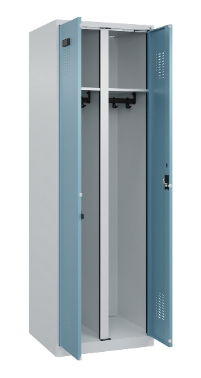 C+P Schwarz-Weiß-Spind Evolo PLUS 049002-22 bodenstehend 2 Abt.400mm Drehriegel (HxBxT) 1850x800x500mm 7035/6011