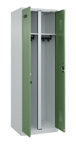 C+P Schwarz-Weiß-Spind Evolo PLUS 049002-22 bodenstehend 2 Abt.400mm Drehriegel (HxBxT) 1850x800x500mm 7035/6011