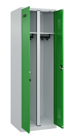 C+P Schwarz-Weiß-Spind Evolo PLUS 049002-22 bodenstehend 2 Abt.400mm Drehriegel (HxBxT) 1850x800x500mm 7035/6011