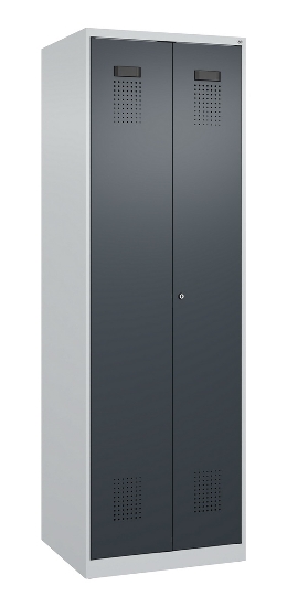 C+P Schwarz-Weiß-Spind Evolo PLUS 049002-22 bodenstehend 2 Abt.400mm Drehriegel (HxBxT) 1850x800x500mm 7035/6011