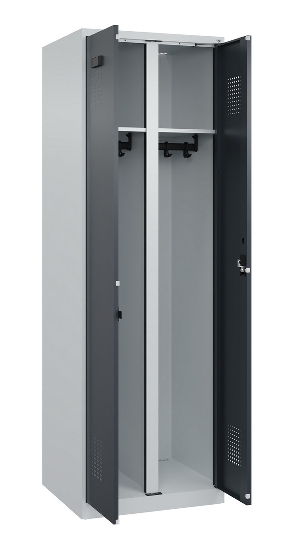C+P Schwarz-Weiß-Spind Evolo PLUS 049002-22 bodenstehend 2 Abt.400mm Drehriegel (HxBxT) 1850x800x500mm 7035/6011